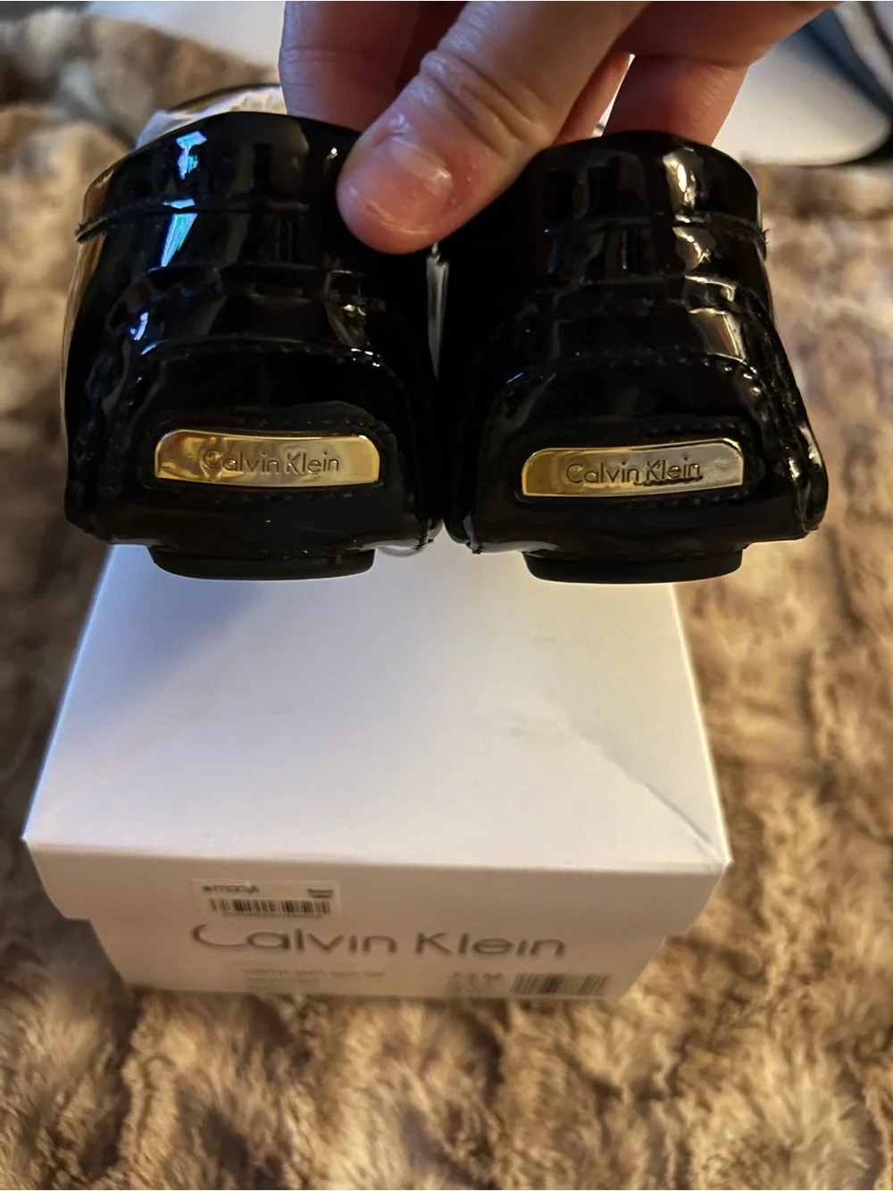 Calvin Klein Women's Black Patent Leather Slip On Round Toe Loafer Flats 7.5 M